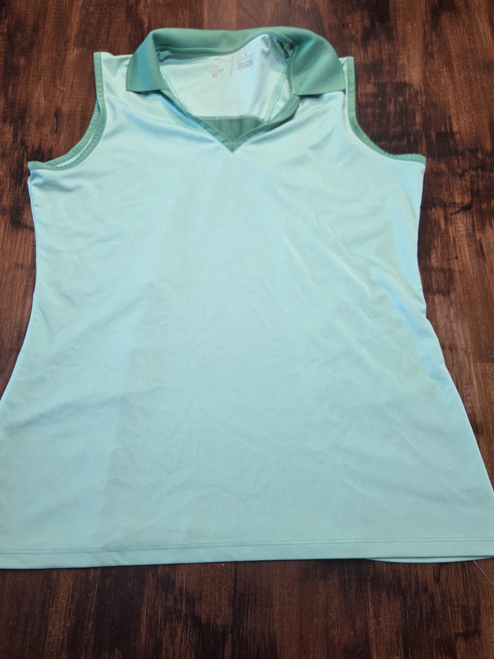 Antigua light green colorblocking Tennis Tank L Preppy Sporty Collard Neckline
